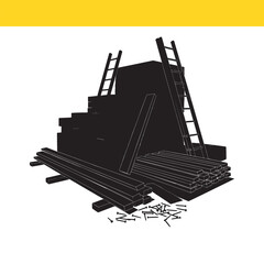 Fototapeta premium Construction Materials Lumber, Plywood, and Tools for Building Projects