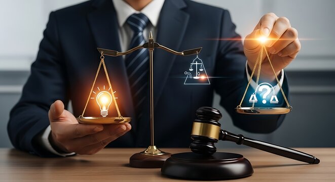 Businessperson weighing options and decisions