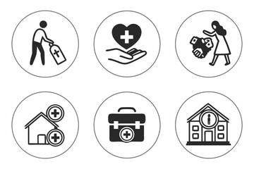 Medical charity and community support symbols isolated on white background