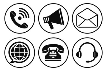 Contact methods icons isolated on white background in a circular shape