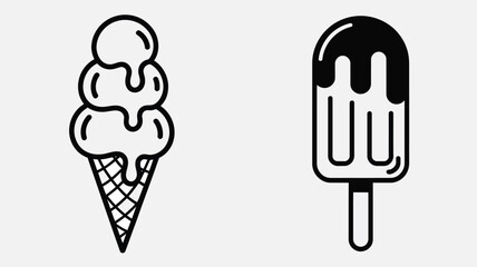 Simple illustrations showing a waffle cone ice cream and a popsicle, ideal for minimalist designs or food-related projects