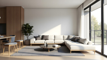 Bright Minimalist Living Room with Scandinavian Style Decor and Cozy Ambiance