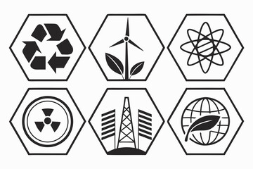 Various ecology and industry icons isolated on white background