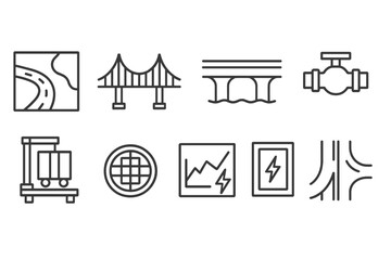 Obraz premium Infrastructure, construction line icon set. bridges, roads, engineering graphics