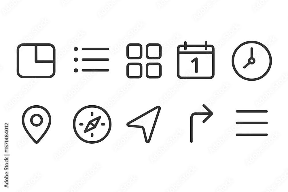 Poster navigation and planning outline icon set. maps, directions icons in linear style