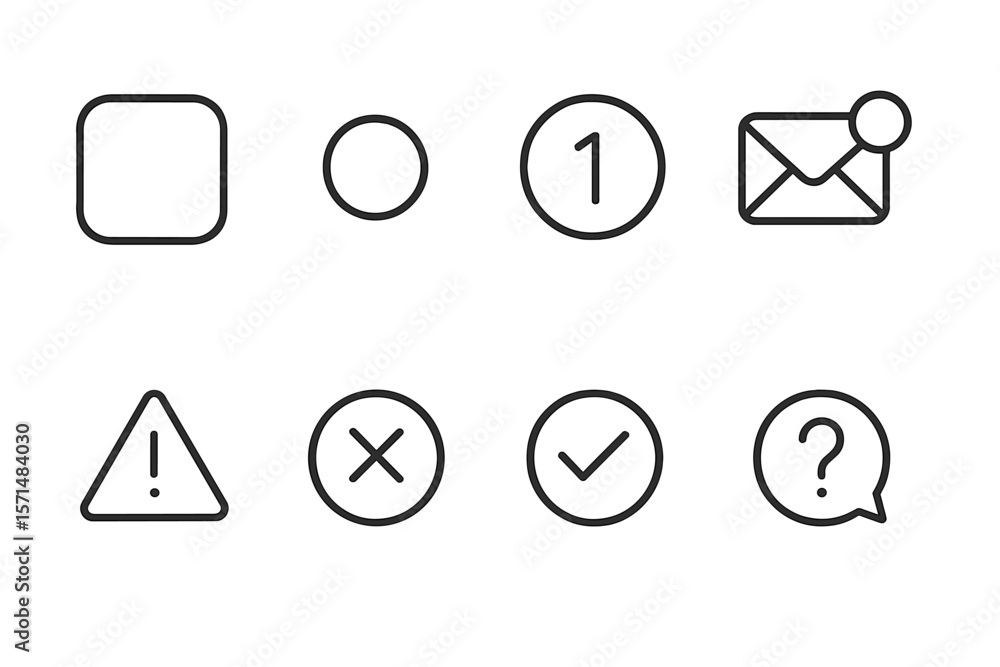 Poster communication and notification icon set. essential alert icons in line style