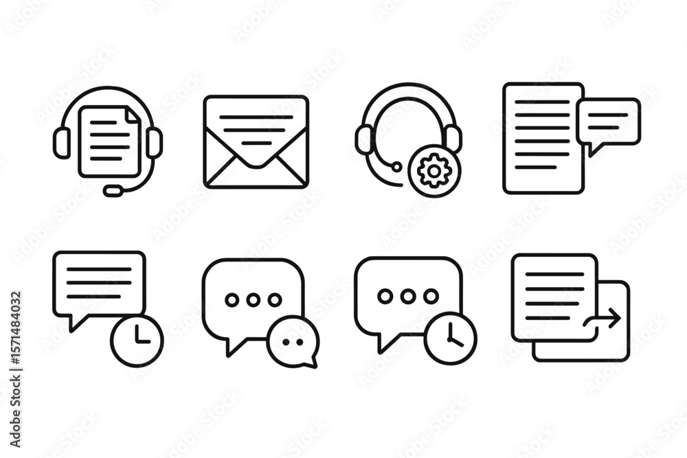 Poster communication icon set. line style messaging and support icons collection
