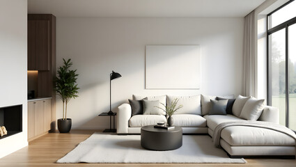 Minimalist Scandinavian Living Room Interior with Modern Furniture and Natural Light