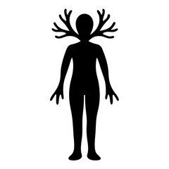 Silhouette of a mystical humanoid figure with branch like antlers and long fingers