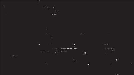 A black and white abstract image with scattered white shapes and lines on a dark background