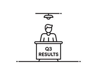 Person presenting q3 results at a podium with a spotlight above isolated on white background