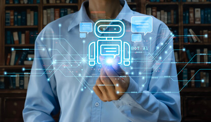 User concept using intelligent robot ai system. Chat with artificial intelligence. AI develops and creates future technology robots in the online world. Industry 5.0