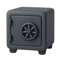Fototapeta premium 3D black safe icon with closed vault door and security lock, isolated on transparent background