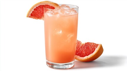Pale pink orange blend of grapefruit and orange juice in highball glass with garnish isolated with no shadows overlay cut out on isolated transparent removed background