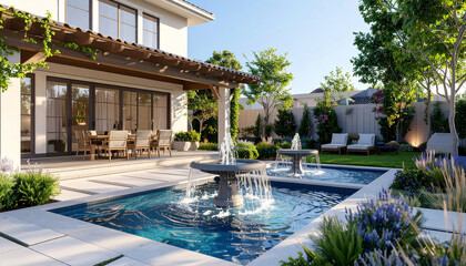 Beautiful outdoor swimming pool in hotel and resort with chair and deck for leisure vacation
1