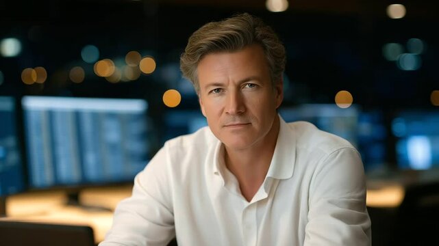 Data Center Technician Monitoring Uptime in Warm Ambient Light