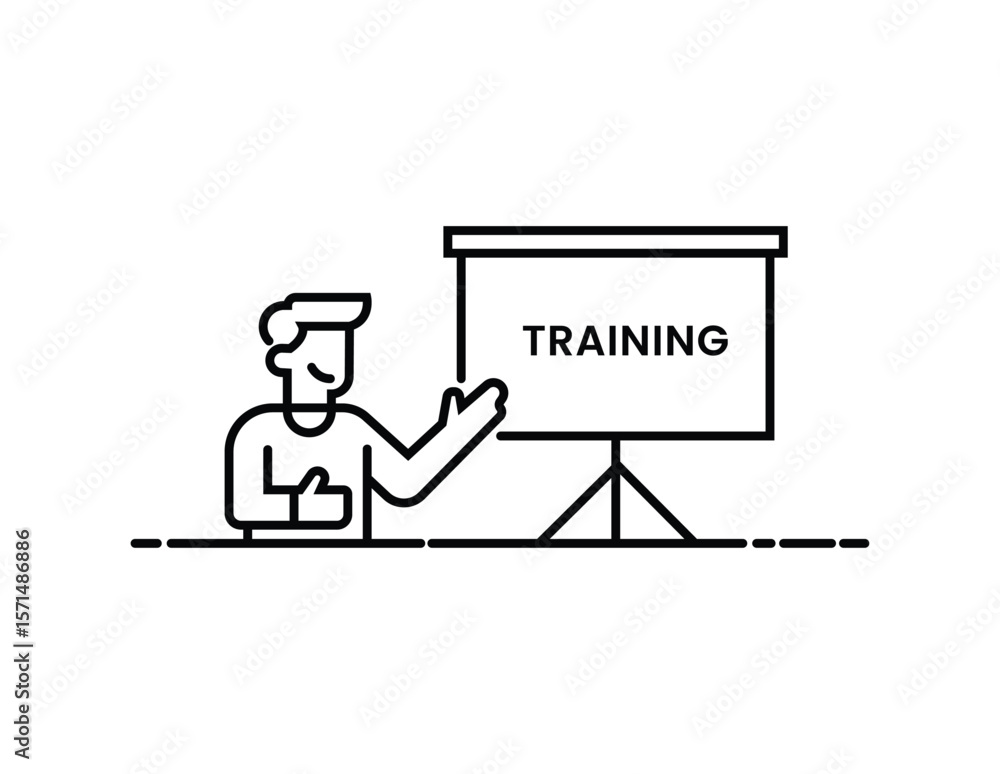 Aufkleber man presenting at a flip chart with the word training isolated on white background