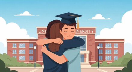 Graduate's Joyful Embrace Outside University Building