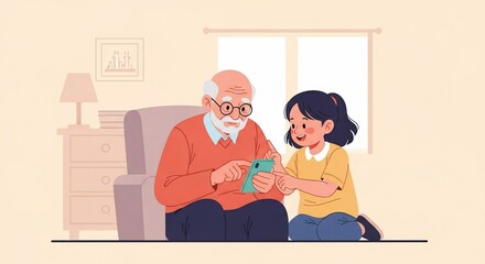 Grandfather and Grandchild Bonding Over Smartphone