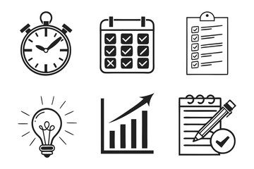 Fototapeta premium Business icons show time management, ideas, and progress