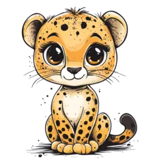 Wall murals Adorable Cartoon Cheetah Cub with Big Eyes:  Perfect for Kids' Products, Prints, and More!