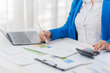 Portrait, office and woman with laptop, confidence for consulting, financial administration and happy smile at desk