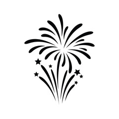 A burst of black fireworks with stars is isolated on white background