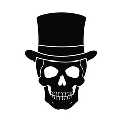 A skull wearing a top hat is silhouetted against an isolated white background