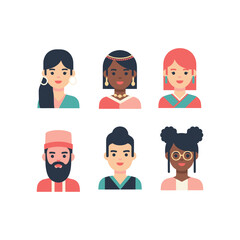 Diverse Avatars Multicultural Portraits in Flat Style