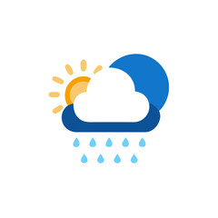 Colorful weather illustration depicting a sun and rain cloud, showcasing the contrast between sunny and rainy conditions, symbolizing changing weather patterns and climate variability