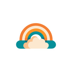 Fototapeta premium Colorful flat illustration of a vibrant rainbow arching over fluffy clouds, creating a cheerful atmosphere with bright hues and a sense of joy and positivity in the design