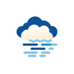 Flat illustration of a cloud with blue waves below, representing a serene water scene, ideal for weather-related themes and environmental concepts in design projects