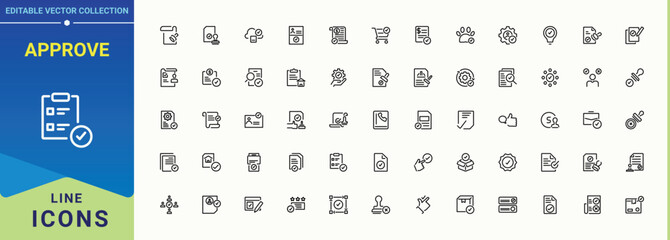 Approve icon collection. Included checkmark, confirm, correct, check, ok and more. Approve icon. Minimalist icons collection. Editable stroke. Vector collection.