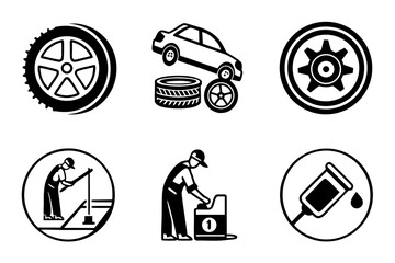 A set of car repair and maintenance icons isolated on white