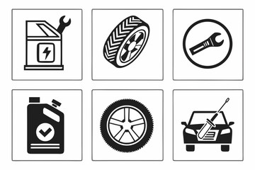Various car repair and service icons isolated on white background