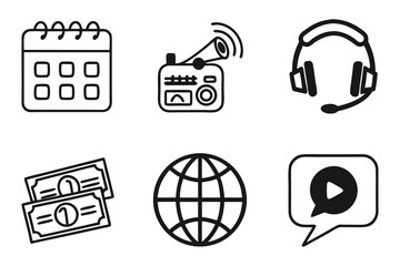 A set of black and white assorted icons isolated on white background