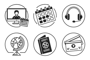 A set of black and white assorted icons isolated on white background