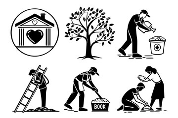 People are gardening and taking care of a house with love