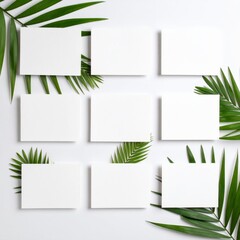 Blank White Business Card Mockup With Tropical Leaves