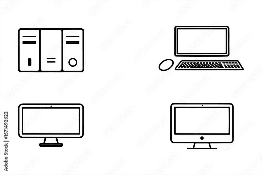 Poster computer icon set for digital devices and web technology illustration
