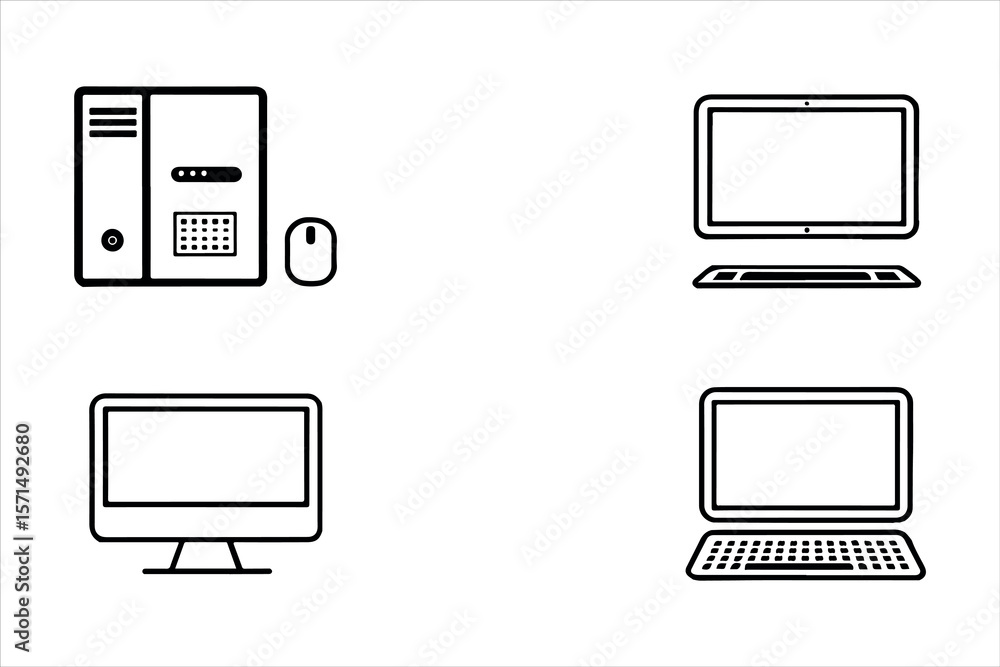 Fototapete computer device icons set for digital and web technology display