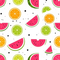 Bright Summer Seamless Pattern With Watermelon Orange And Lime Slices