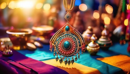 Naklejka premium Vibrant Background Highlighting Indian Jewelry A Colorful Traditional Display