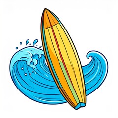 Yellow Surfboard On Blue Ocean Wave