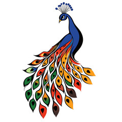 Obraz premium Majestic Peacock with Vibrant Plumage: A Stunning Artistic Illustration