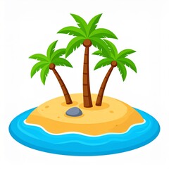 Three Palm Trees On A Small Tropical Island