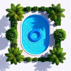 Aerial View Of Oval Pool With Blue Inflatable Ring