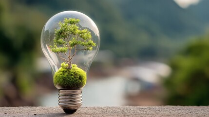 Une ampoule avec un arbre vert à l'intérieur écologique, représente une idée éco responsable dans le cadre de la RSE