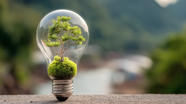 Une ampoule avec un arbre vert à l'intérieur écologique, représente une idée éco responsable dans le cadre de la RSE