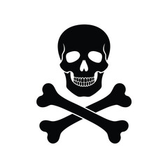 A black skull and crossbones, a classic symbol of danger, isolated on white background
